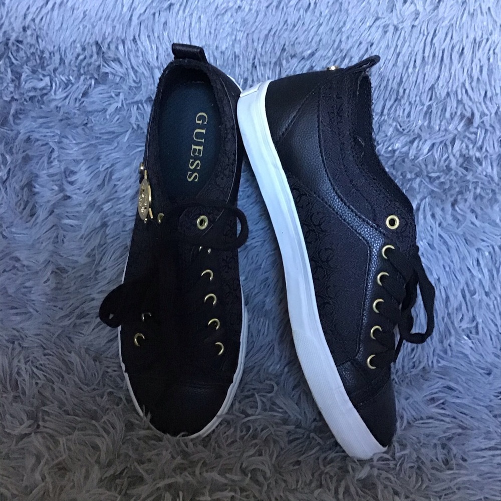 Guess Black Sneakers With Gold Dealy Logo accent